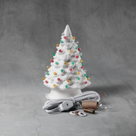 Ceramic Bisque Christmas Tree - 7 inch with base, lights and star